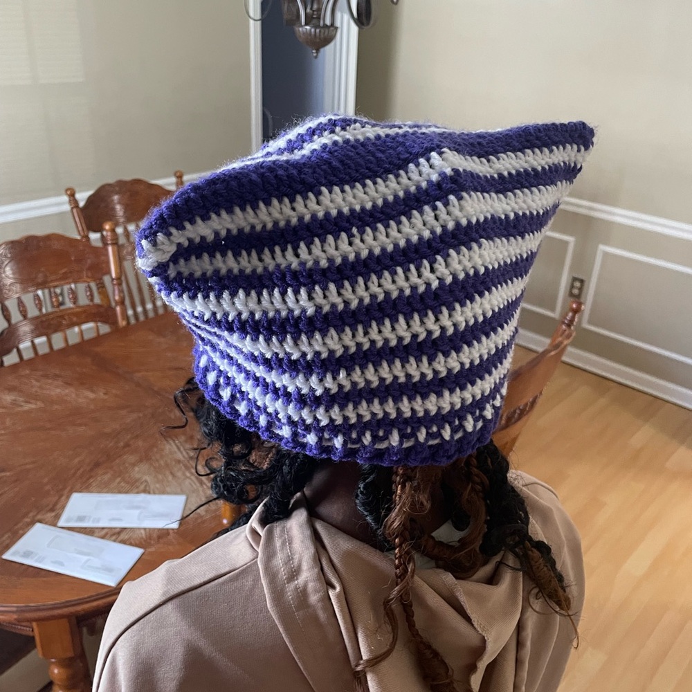 Cozy Purple and White Striped Knit Hat